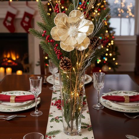 Fiore natalizio colore champagne con gemme per decorazioni e composizioni, da 23 cm (1/4)
