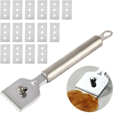 Professioneller Keramik-Kochfeldschaber mit 14 Metall-Ersatzklingen, Induktionskochfeldschaber, Glasschaber, professioneller Glasschaber, Rasierklinge zum Entfernen von Klebstoffen und Farbe