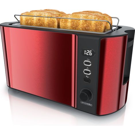 Arendo Toaster Langschlitz mit Display, Auftaufunktion, 1500W, integrierter Brötchenaufsatz, Rot (1/5)