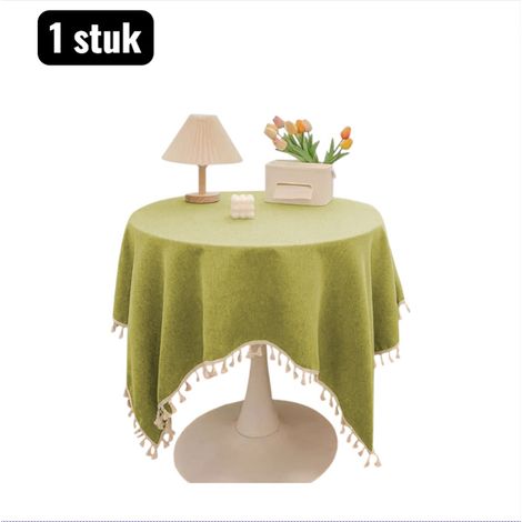 Chemin de table style lin et coton avec protection imperméable dimensions 140 x 220 cm pour table à manger table basse et décoration intérieure couleur verte (1/4)