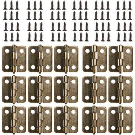18 x 15 mm Flat Hinge, 50Pcs Mini Retro Hinge in Antique Bronze, Durable and Sturdy Door Hinge with 200 Screws for Box Jewelry Chest Cabinet DIY Accessories (Bronze) (1/4)