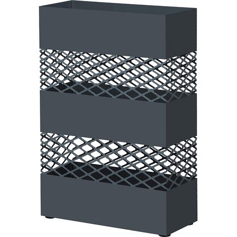 Portaombrelli in metallo rettangolare 28 x 12 x 41 cm con serbatoio d'acqua 4 ganci motivo traforato grigio antracite 120000878