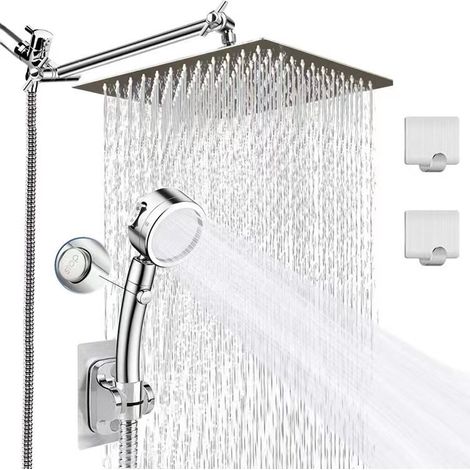 Set di soffioni per doccia da bagno, tre tubi flessibili per doccia, combinazione di soffioni superiori in acciaio inossidabile da 10 pollici (1/5)