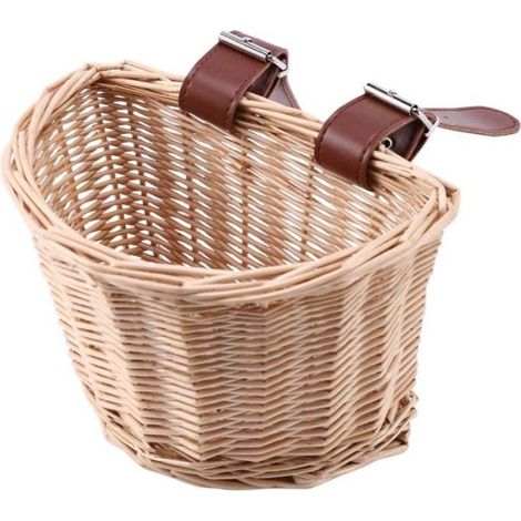Panier Vélo - Osier Tissé À La Main - Pour Guidon Avant Vélo Enfant Et Classique - 20x14x13 cm - XS - Couleur Bois (1/5)