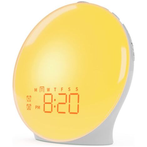 LED-Wecklicht mit 20 Helligkeitsstufen, Sonnenaufgangssimulator, 2 Alarme, 7 Naturgeräusche, 18 Farben, Nachttischlampe (1/5)