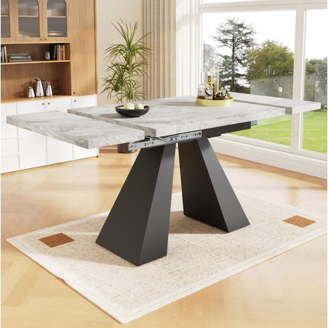 Tavolo allungabile 99-159x74x77 cm nero e grigio in MDF e metallo con piano effetto marmo (1/5)