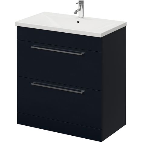 Napoli 460 Deep Blue 800mm 2 Drawer Vanity Unit with Glide Basin - 800mm - Chrome 480mm Handle