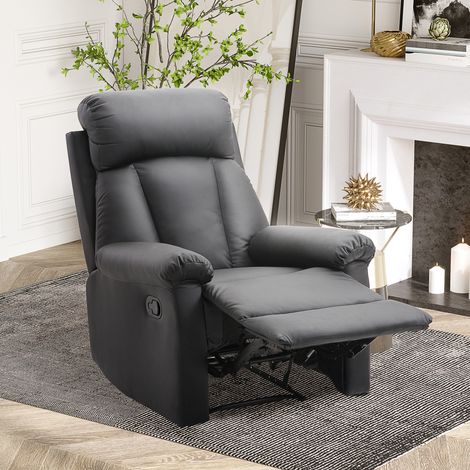 Sillón Relax Reclinable Tapizado en PU Butaca de Salón con Reposapiés Retráctil Respaldo Alto Resposabrazos para Dormitorio 80x97x107 cm Negro (1/5)