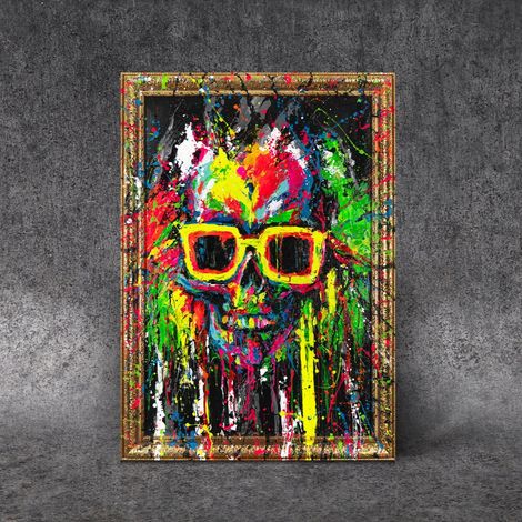 Gemälde Neon-Spritzer Rahmen Gold 120x80 cm (1/5)