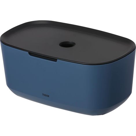 Boîte de Rangement Rectangulaire en Plastique avec Couvercle, 13 x 8 x 26 cm, Pour 2 Rouleaux de Papier WC, Fermeture Sécurisée, Salle de Bain ou Toilettes, Bleu/Noir (1/5)