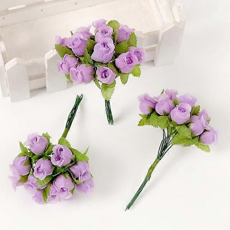 Lot de 12 mini roses artificielles en soie, idéales pour la décoration intérieure, les mariages, les couronnes et les cadeaux.72 pièces violettes (1/5)
