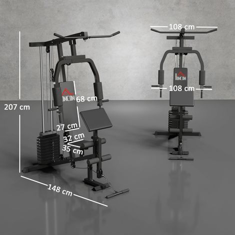 Station de fitness multifonctionnelle pour l'entraînement à domicile et en salle de sport (structure en acier, 148 x 108 x 207 cm, noire) (1/5)
