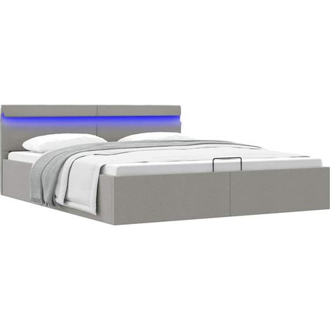 vidaXL Giroletto con Contenitore e LED Grigio Chiaro Tessuto 180x200cm (1/5)