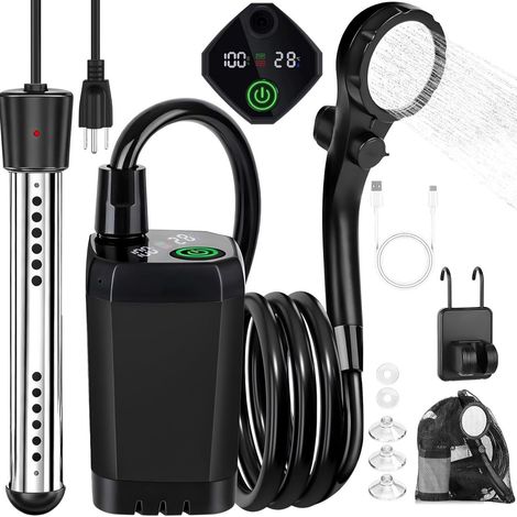 Douche Portable Électrique 6000mAh avec Pompe à Chaleur, Douchette de Camping Rechargeable pour Extérieur, Chantier, Dortoir et Usage Domestique (1/5)