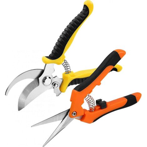Sécateur (lot de 2), cisaille de jardin en acier inoxydable avec poignée ergonomique. (1/5)