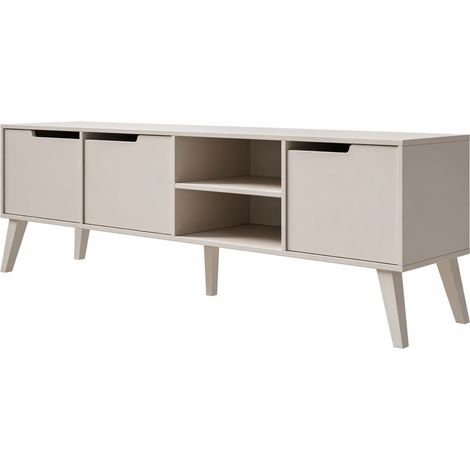 Mobile Porta TV Moderno Con 3 Ante E 2 Vani A Giorno In Melaminico Con Gambe Slanciate Design Scandinavo Per Soggiorno Living Porta Decoder E Console 180 X 40 X 55 Cm Cashmere (1/5)
