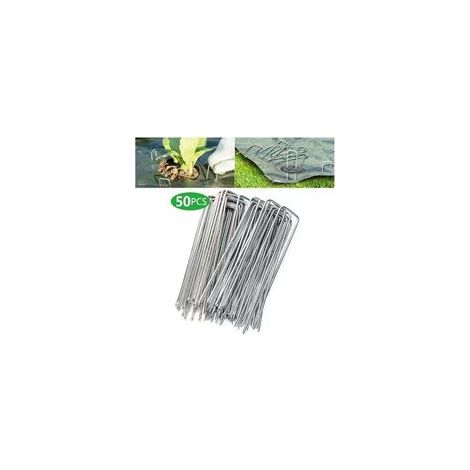 Piquets de fixation en acier galvanisé – Lot de 50 pièces, dimensions 200 × 40 mm, diamètre 2,5 mm, pour bâche anti-mauvaises herbes