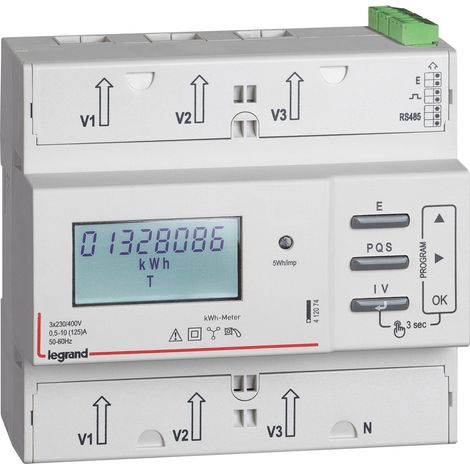 Compteur modulaire triphasé EMDX³ non MID raccordement direct 125A 6 modules avec sortie à impulsions et RS485 LEGRAND 412074 (1/3)