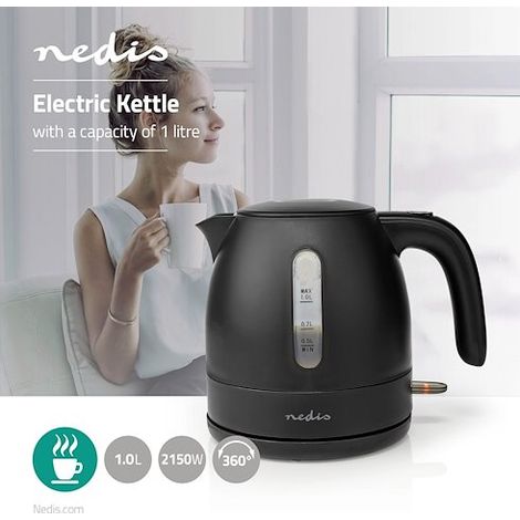 BOUILLOIRE ÉLECTRIQUE  1 L  ROTATION 360°  NOIRE NEDIS (1/5)