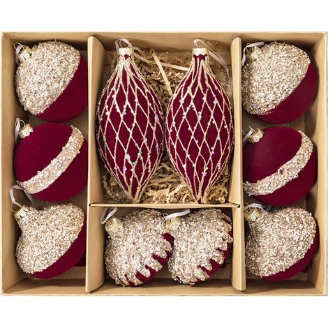 DIY-Weihnachtsschmuckset – Handbemalte, beflockte Kugeln für einen Hauch von erschwinglichem Luxus (Burgund) (1/5)