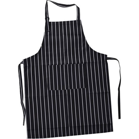 Tablier à Bavette pour la Cuisine, Tabliers de Cuisine avec Double Poches, Motif rayé Unisexe pour Chefs Boulangers Baristas et Blanc (1/5)