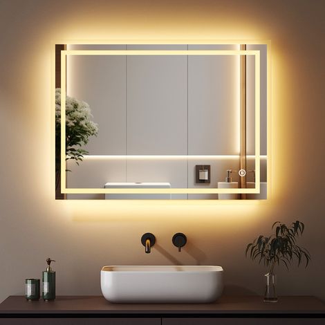 Boromal Spiegel mit Beleuchtung 40x60cm Badspiegel mit Beleuchtung Badezimmerspiegel mit Beleuchtung Lichtspiegel Wandspiegel mit Touchschalter, 3 Lichtfarben Dimmbar Warmweiß/Kaltweiß/Neutral (1/5)