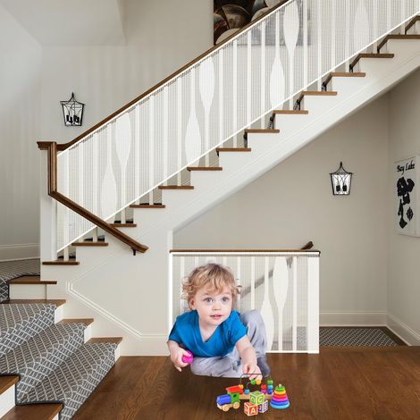 Filet de Protection Enfant 78 x 200 cm Solide et Réglable, Filet de Sécurité pour Escalier, Filets Clôture avec des Cordes et des Attaches pour Enfants et Aux Jouets, Blanc (1/5)