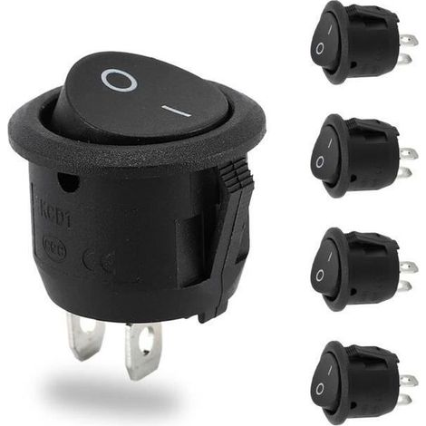 Lot de 5 Interrupteur 12v,Interrupteur Noir Rond,Mini Interrupteur a Bascule,Bouton on off,Bouton 12v,Interrupteurs 10A/125V 6A/250V (1/4)
