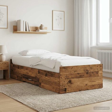 Cadre de lit avec rangement avec tiroir Bois ancien 80 x 200 cm (1/5)