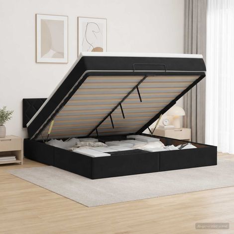 Cama tipo otomana con colchón y LED Negro 160 x 200 cm (1/5)