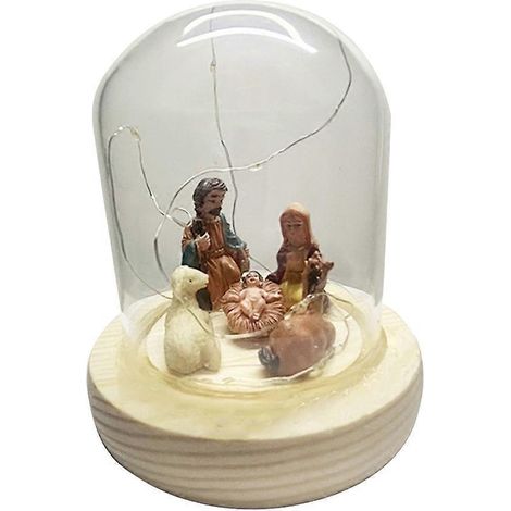 Weihnachtskrippe aus Glas mit LED-Beleuchtung, Tischfigur, Christus, Geburt Jesu