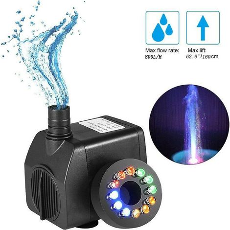 pompe Submersible Lumire Colore, 8w 220v Pompe Submersible Avec 12 Led Couleur Pour Fontaine, Piscine, Jardin, Aquarium (1/5)