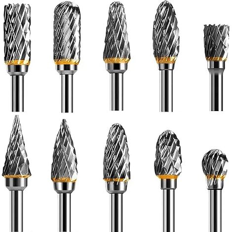 Kit di frese rotative, utensile rotante a doppio tagliente in carburo di tungsteno, 10 perni da 1/8 di pollice (1/5)