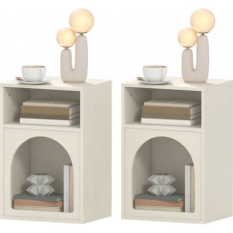 Lot de 2 tables de chevet arqué 40 x 30 x 60 cm 2 compartiments ouverts rangement optimisé design scandinave en MDF crème 210003738 (1/4)