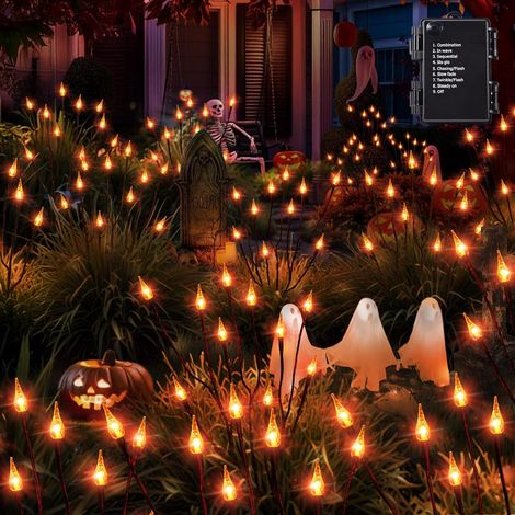 Halloween Decoration Exterieur, Lot de 3 Lumières Orange Automne 30 LED Guirlande Lumineuse Batterie avec Minuterie, Étanche 8 Modes Bougies Éclairage pour Jardin Intérieur Thanksgiving Noël (1/5)