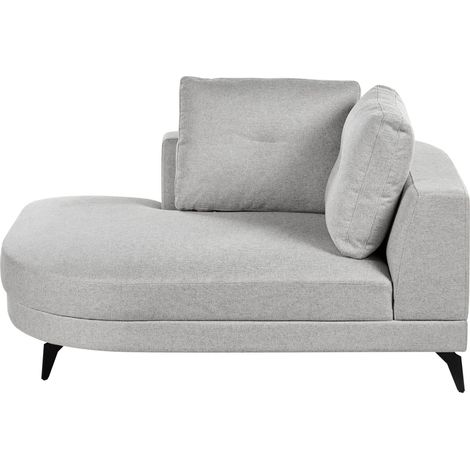 Right Hand Chaise Longue Grey Faux Linen Upholstery Water-Repellent Black Iron Legs Modern with Cushions MARUM