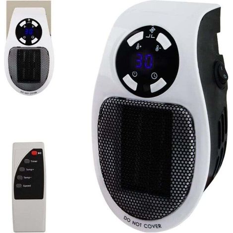 500W Plug-in Heater, Mini Electric Air Heater Socket, Wall-Mounted Space Heater with Remote Control, 500W Electric Fan Heater with 2 Air Speeds, Thermostat, Timer
