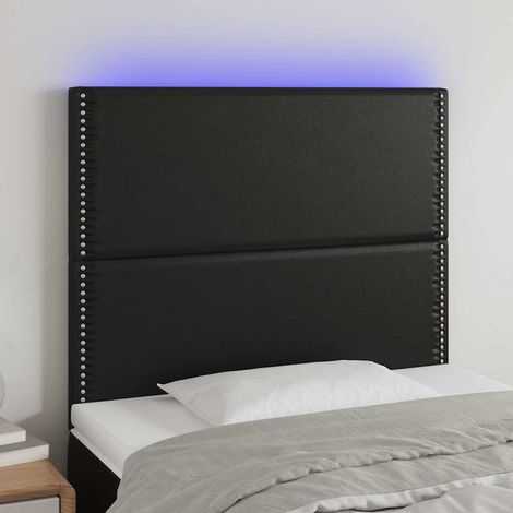 vidaXL Cabecero con luces LED cuero sintético negro 100x5x118/128 cm (1/5)