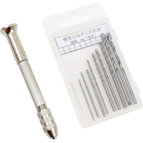 Mini Perceuse à Main avec 10 PCS Micro Forets Hélicoïdaux pour Figurines (de 0.8-3.0mm), Mini Micro Outils de Forage à Main Outils Rotatifs, Hobby Outils