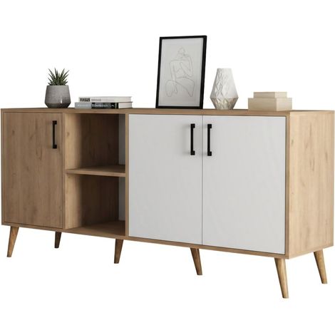 Credenza Vardah, Madia 3 Ripiani, 3 Ante, 7 Vani, 180x45x80h cm Marrone Quercia