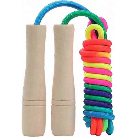 Verstellbares Kinderspringseil mit Holzgriffen – Regenbogen-Springseil für Jungen und Mädchen, ideal für Geburtstage und Kinderpartys (2,6 m) (1/5)