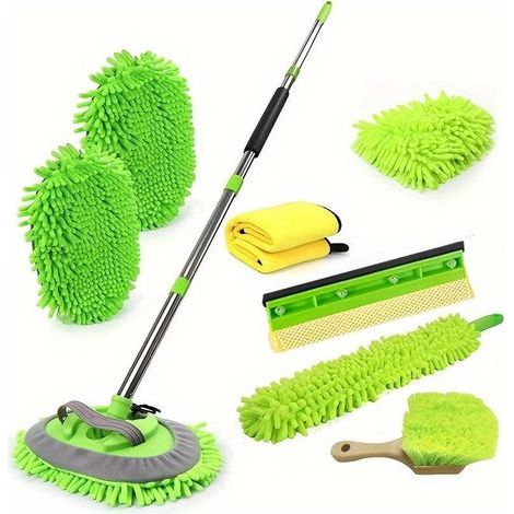 Kit de nettoyage auto 8 pièces avec manche de 157 cm – brosse pour jantes, balai microfibre – idéal pour voitures, camping-cars, camions et bateaux, et pour les bricoleurs. (1/5)