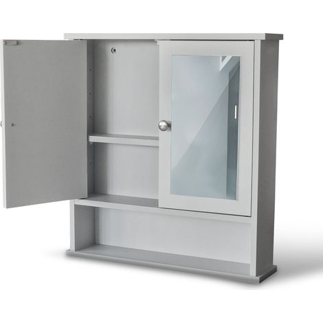 Specchio Bagno con Mobile Contenitore in Legno e Ripiani Interni Alatri Grigio