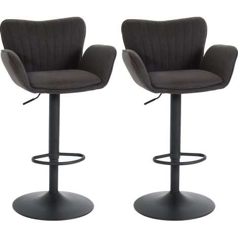Lot de 2 tabourets de bar HWC-M67, chaise de bar, avec accoudoirs repose-pieds pivotant tissu/textile fer - gris foncé p (1/5)