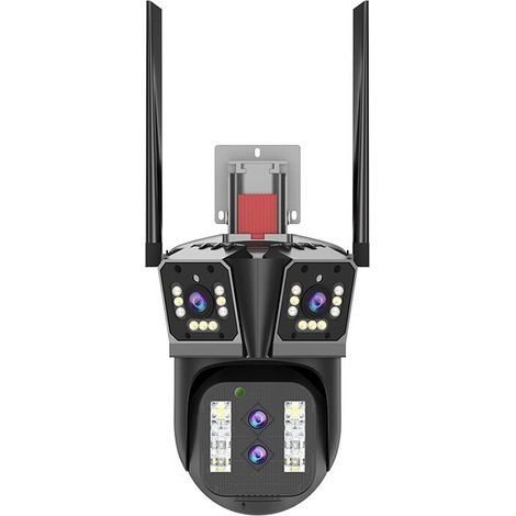 Telecamera di sorveglianza 8K 16MP, Wi-Fi, 4 obiettivi, 3 schermi, PTZ, zoom 10x, audio bidirezionale, visione notturna a colori per videosorveglianza esterna, scheda di memoria da 64 GB - Crezuo