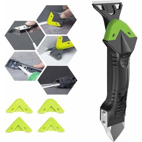 Outil De Joint en Silicone 5 en 1 (Tête en Acier Inoxydable), Avec 4 Kits de Silicone, un Grattoir D'angle à Colle De Verre, un Ensemble Se Calfeutrage Et de Grattoir D'étanchéité (1/5)