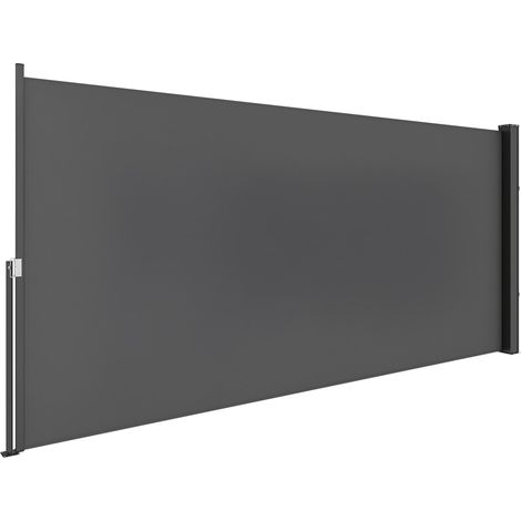 Store latéral brise-vue paravent rétractable 3 x 1,4 m alu. polyester anti-UV haute densité 180 g/m² gris foncé