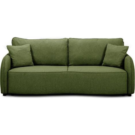 Canapé convertible 3 places en tissu olive – Coffre de rangement 170L – Dimensions L215 x H89 x P100 cm – Couchage 135 x 187 cm (1/5)