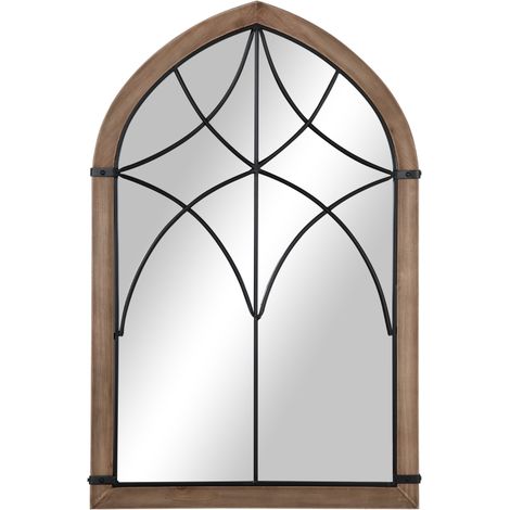Specchio da Parete ad Arco con Dettagli Moderni e Ganci, en Legno e Vetro, 60x93 cm, Marrone e Nero (1/5)