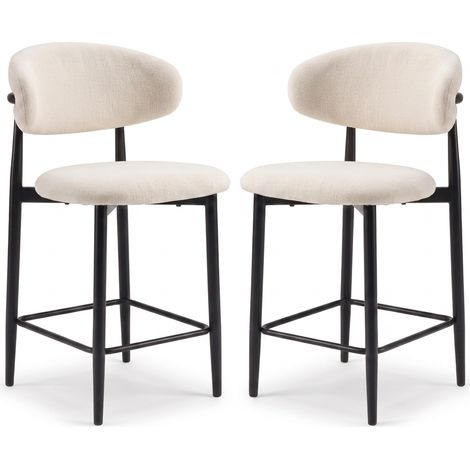 Lot de 2 chaises de bar Lulu - Tissu Chenille Déperlant Blanc Cassé / Pieds Noirs (1/5)